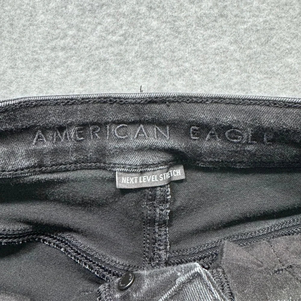 American Eagle Womens High Rise Super Flare Jeans Black Button Fly Size 4 28x30